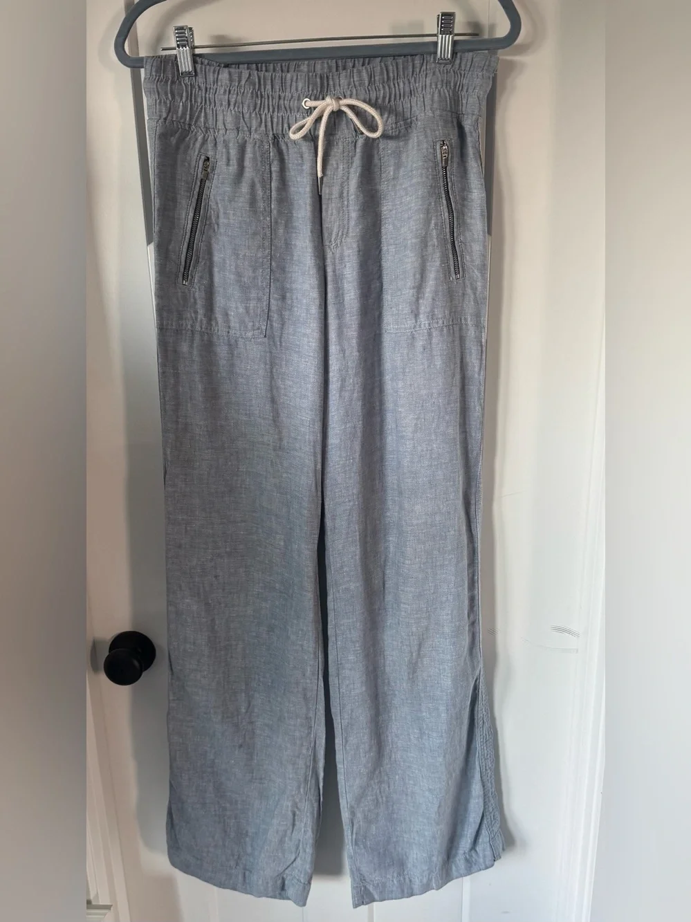 Athleta Cabo Linen Wide Leg Pants Chambray Blue Size 6L